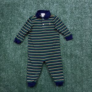 Polo Ralph Lauren Baby Size 12M Green Striped Polo Romper Long Sleeve One-Piece